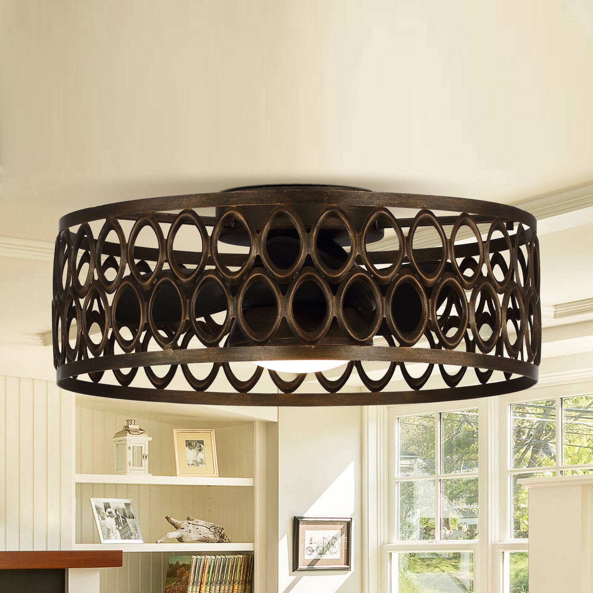 Parrot Uncle - 21" Industrial LED Flush Mount Ceiling Fan with Lights and Remote Control - Bronze