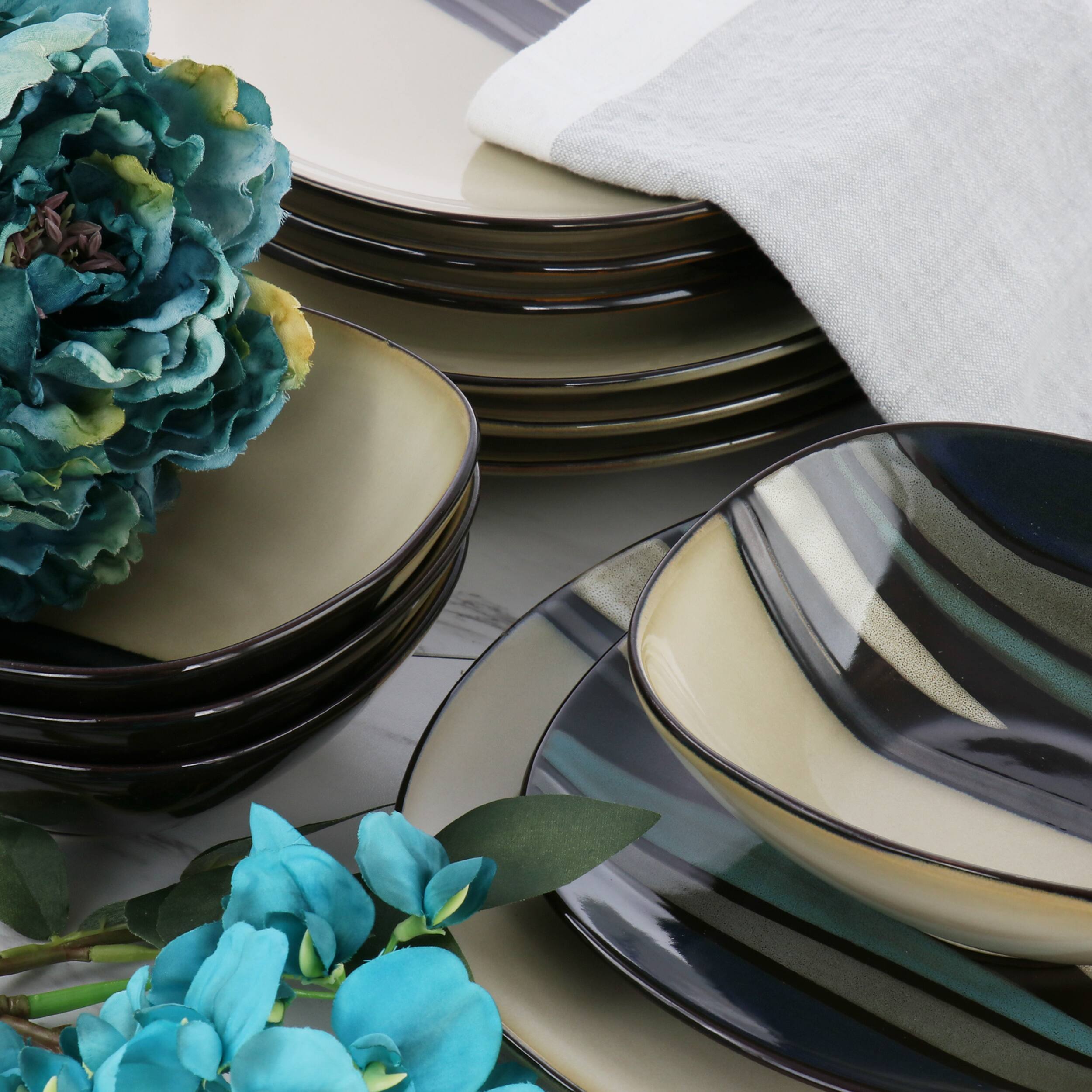 Alt View 5. Hometrends - Hometrends Althea 12 Piece Soft Square Stoneware Dinnerware Set in Teal - Teal.