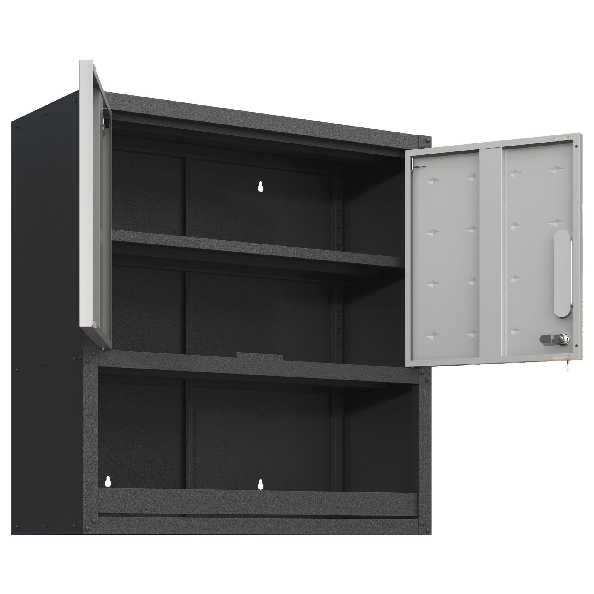 Angle. Dexmalle - Dexmalle-Metal Wall-Mounted Tool Storage Cabinet with Locking Door and 1 Shelf 1 Opened Drawer-Black+ Gray.