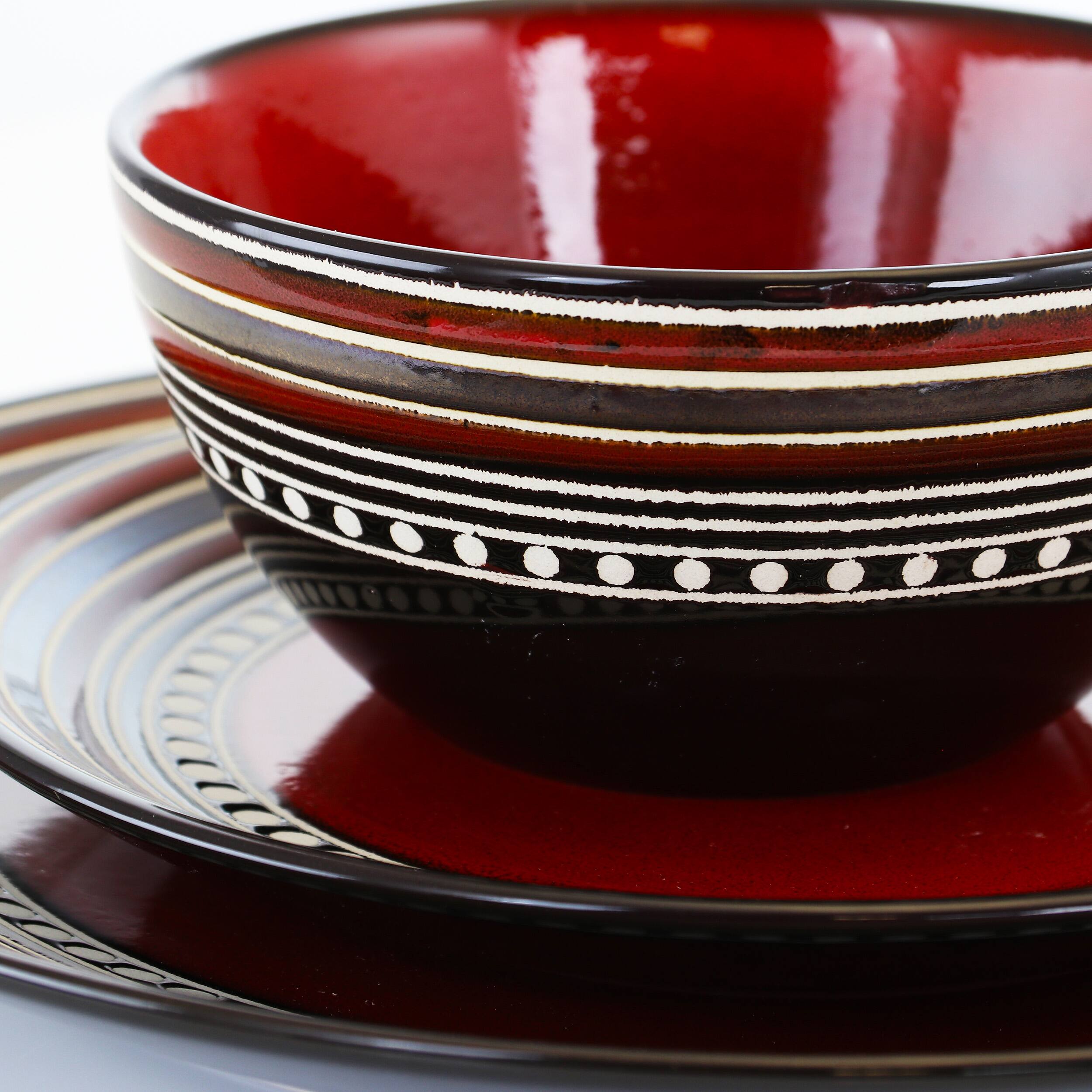 Alt View 3. Gibson - Gibson Elite Café Versailles 16 Piece Double Bowl Dinnerware Set   Red - Red.