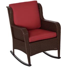 Outsunny - Outdoor Wicker Rocking Chair with Wide Seat, Thick Cushions, Rattan Rocker with Steel Frame, High Weight Capacity - Wine Red