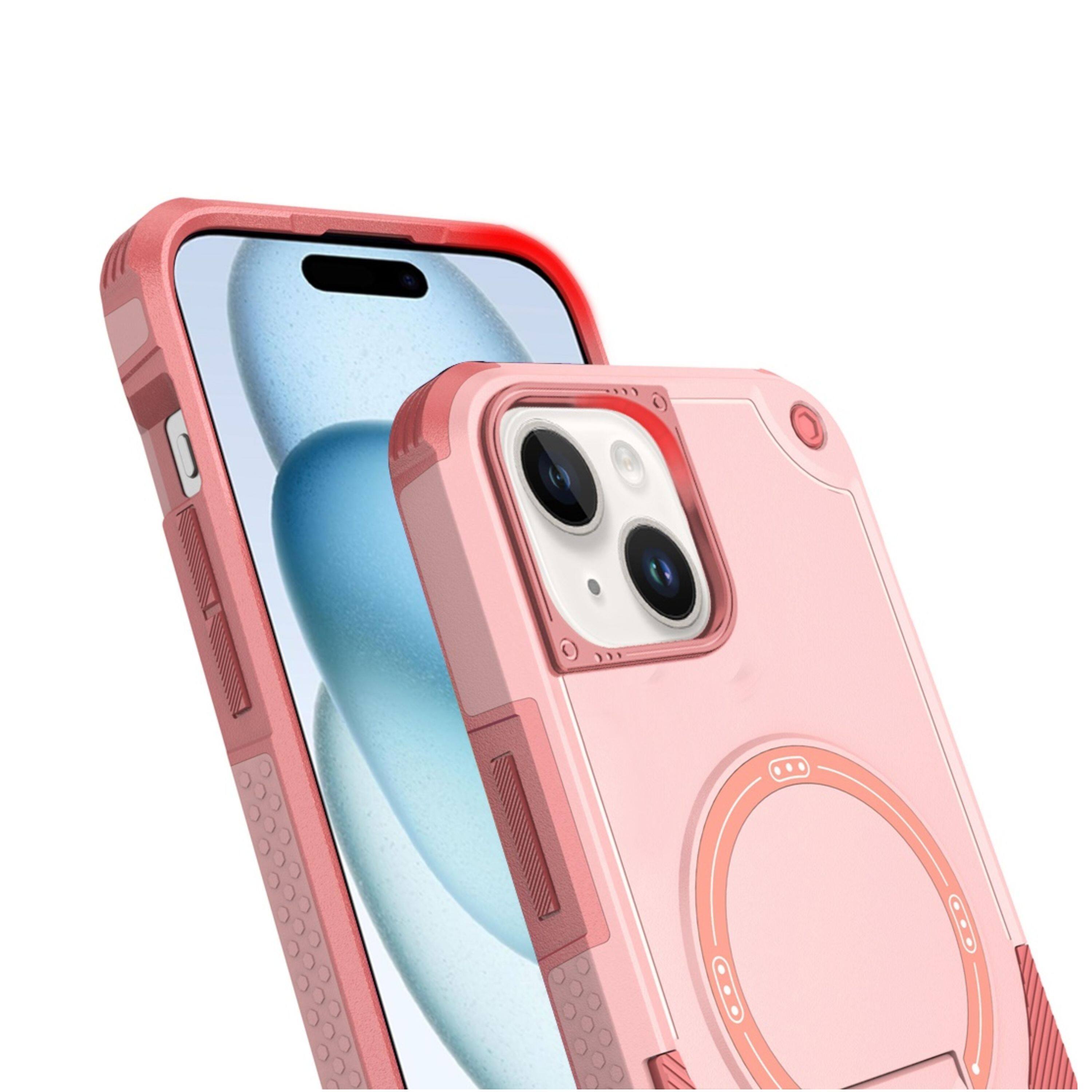 Alt View 1. Kitcheniva - Magnetic Circle Rugged Grip Kickstand Phone Case With 2 Pcs Tempered Glass For iPhone 15 Plus Pink - Pink.