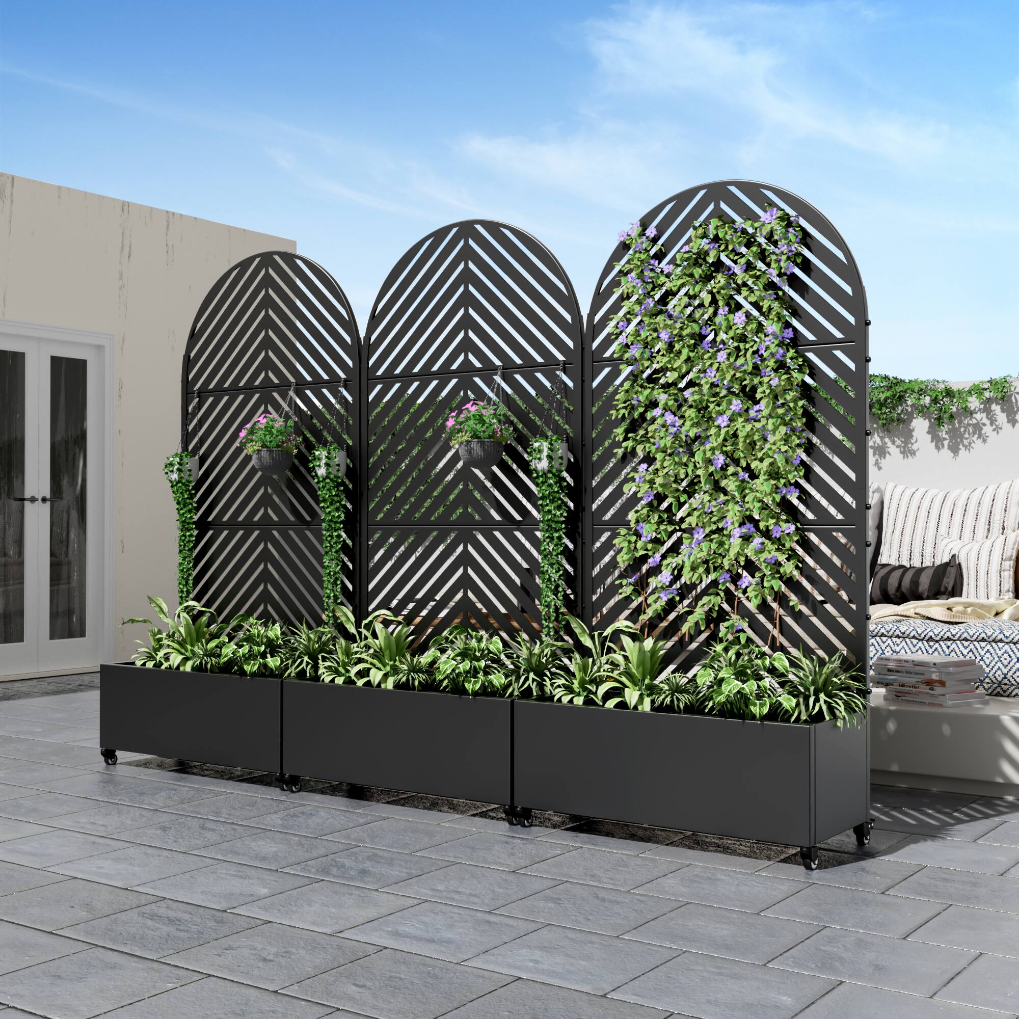 Alt View 1. PexFix - 72 in. H x 35 in. W Parallel Pattern Arch Metal Planter Box Raised Garden Beds with Trellis-Ideal for Balcony - Black.