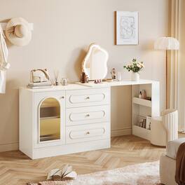 Tribesigns - Office Work Desk with Storage Drawers, for Writing and Everyday Work in Home Offices and Shared Workspaces - Cream