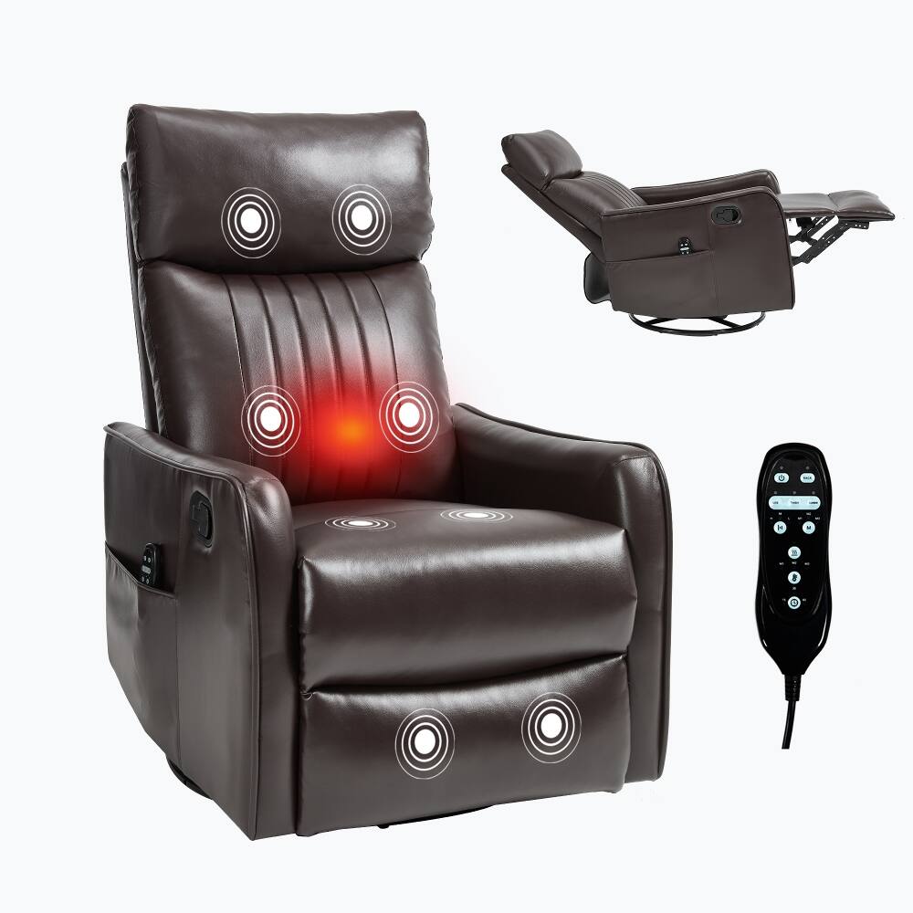 Alt View 8. Ropilly - Ropilly Brown Faux Leather Massage Recliner, 360 Degree Swivel Rocker Chair With Lumbar Heat - Brown.