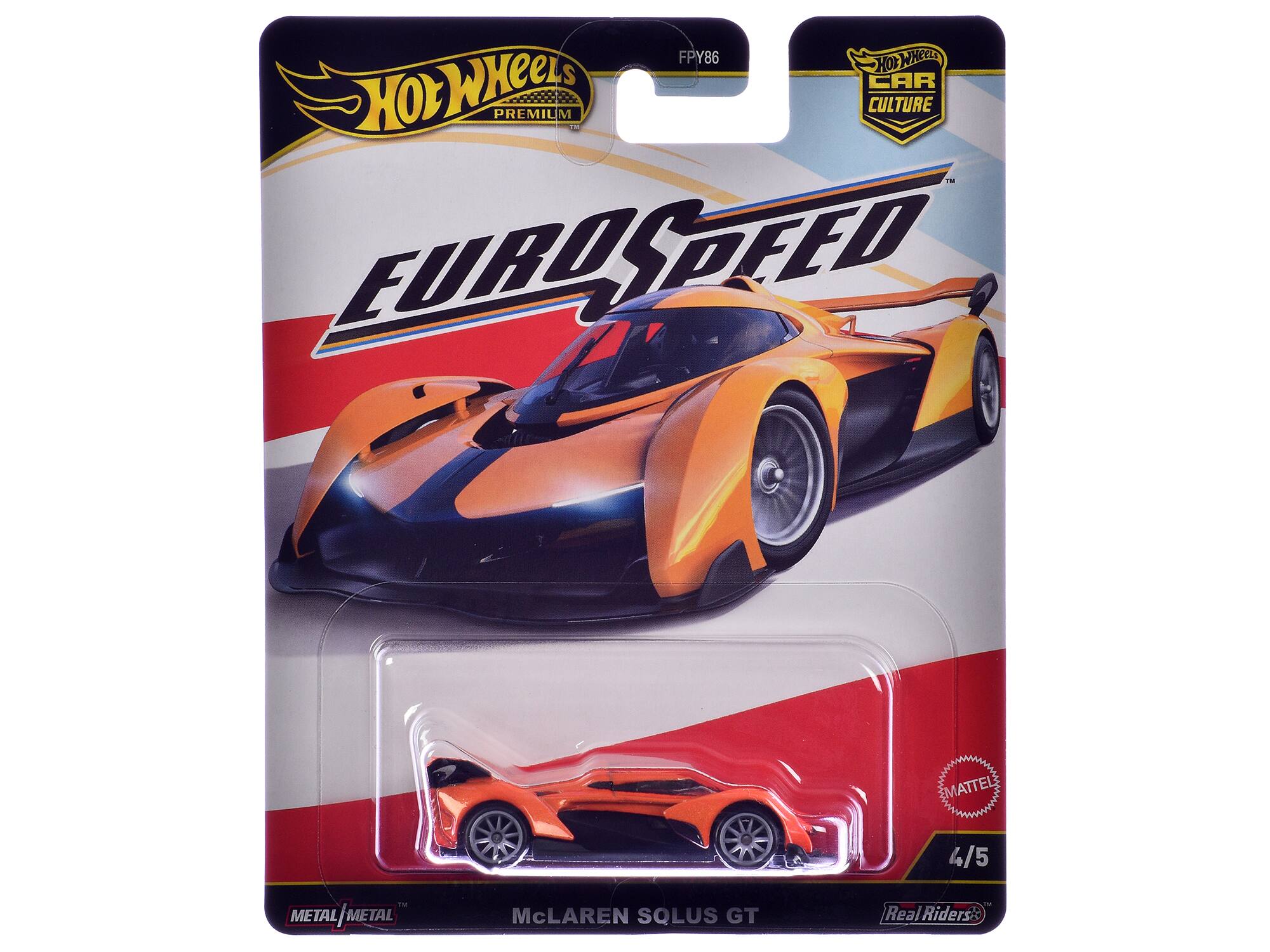 FPY86  
Hot Wheels  
Premium  
EuroSpeed  
Car Culture  
TM  
Mattel  
4/5  
Metal/Metal  
McLaren SULUS GT  
Real Riders
