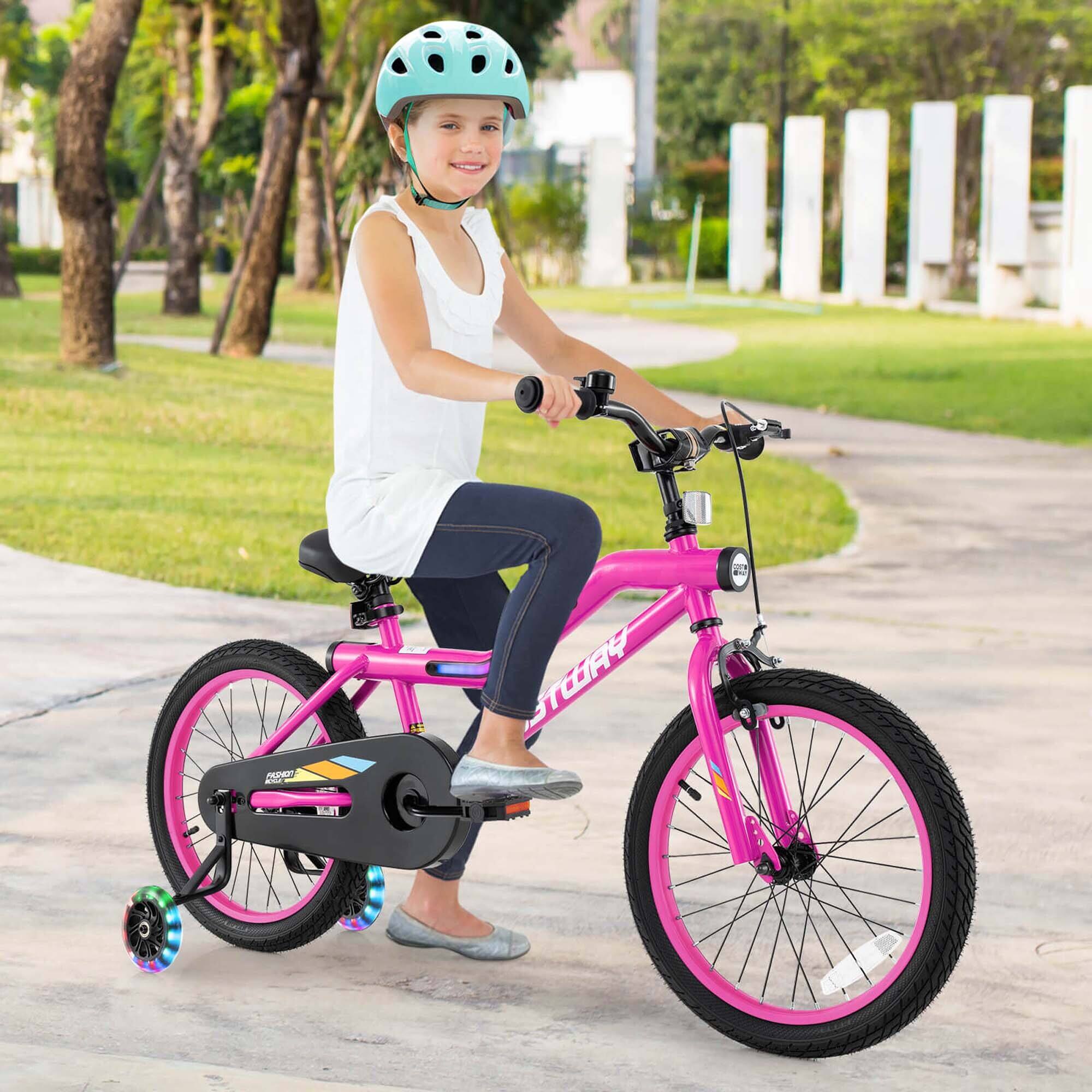Alt View 1. Costway - Costway 18" LED Lighted Kids Bike with Adjustable Seat Coaster Brake Training Wheels - Pink.