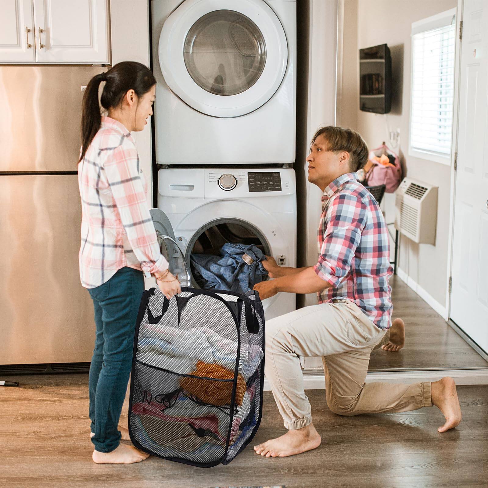 Alt View 6. Dapper Styles - Collapsible Pop Up Laundry Hamper Mesh Foldable Basket - 28" X 16" 16" - 1P Black.