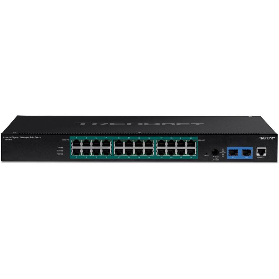 TRENDNET - Industrial Gigabit 24 Port Managed PoE+ Switch

Model: TNP-208T

Features:
- 24 Gigabit Ethernet Ports
- 4 SFP Ports
- 10/100/1000 Base-T
- 10/100/1000 SFP
- 10/100/1000 SFP+ (up to 10Gbps)
- 10/100/1000 SFP+ (up to 10Gbps)
- 10/100/1000 SFP+ (up to 10Gbps)
- 10/100/1000 SFP+ (up to 10Gbps)
- 10/100/1000 SFP+ (up to 10Gbps)
- 10/100/1000 SFP+ (up to 10Gbps)
- 10/100/1000 SFP+ (up to 10Gbps)
- 1