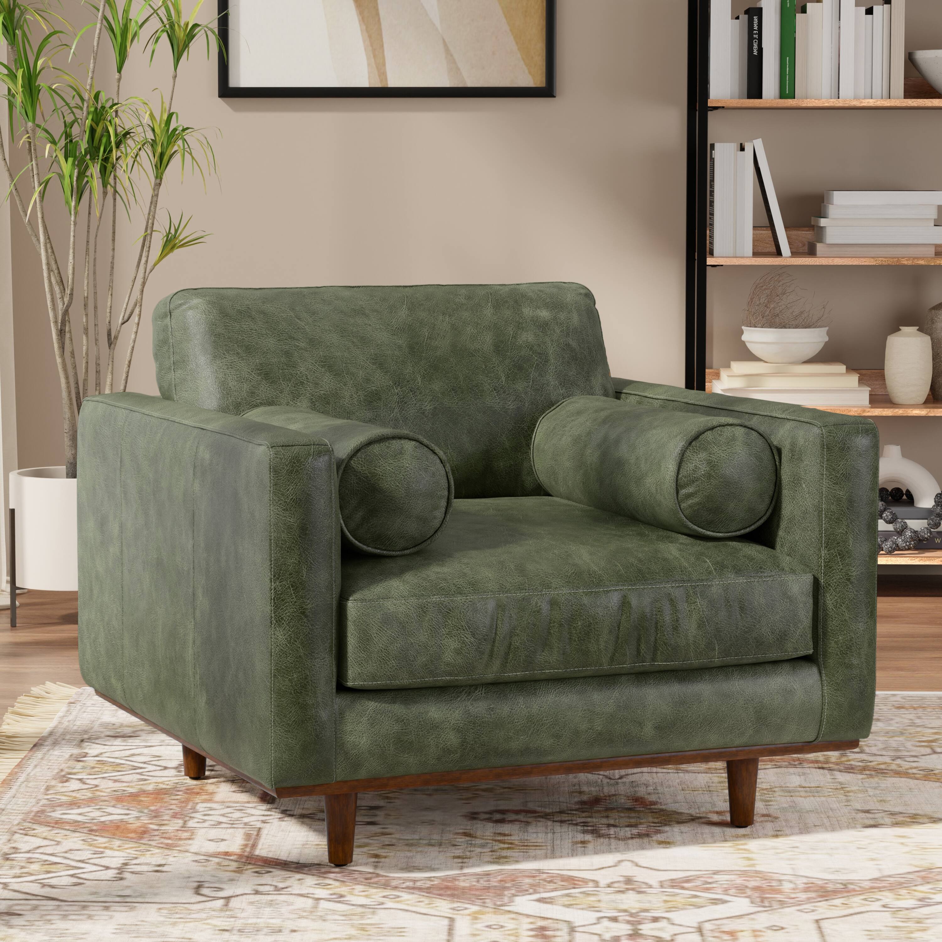 Angle. Simpli Home - Morrison 42 inch Wide Mid-Century Modern Arm Chair in Moss Green - Moss Green.