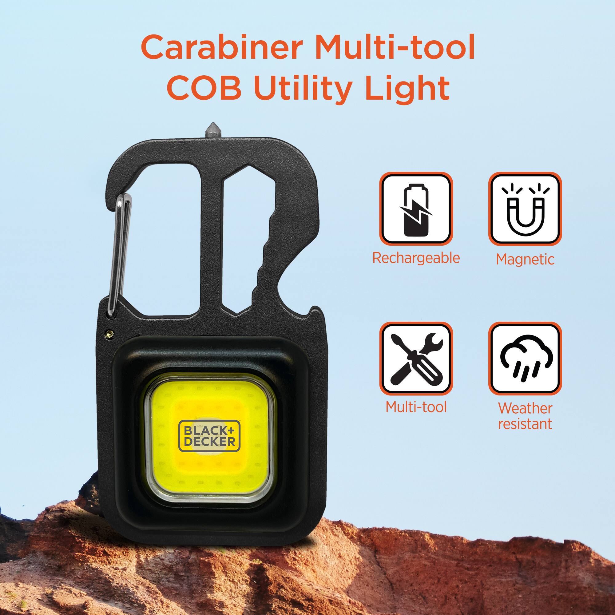 Carabiner Multi-tool COB Utility Light

Rechargeable Magnetic
BLACK+ DECKER
Multi-tool
Weather resistant
