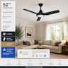 ENLIGHT - 52" Smart DC Ceiling Fan, CCT & Dimmable Light, Efficient & Quiet DC Motor, Reverse Mode, Matter, 3 Blade, Damp Rated - Matte Black