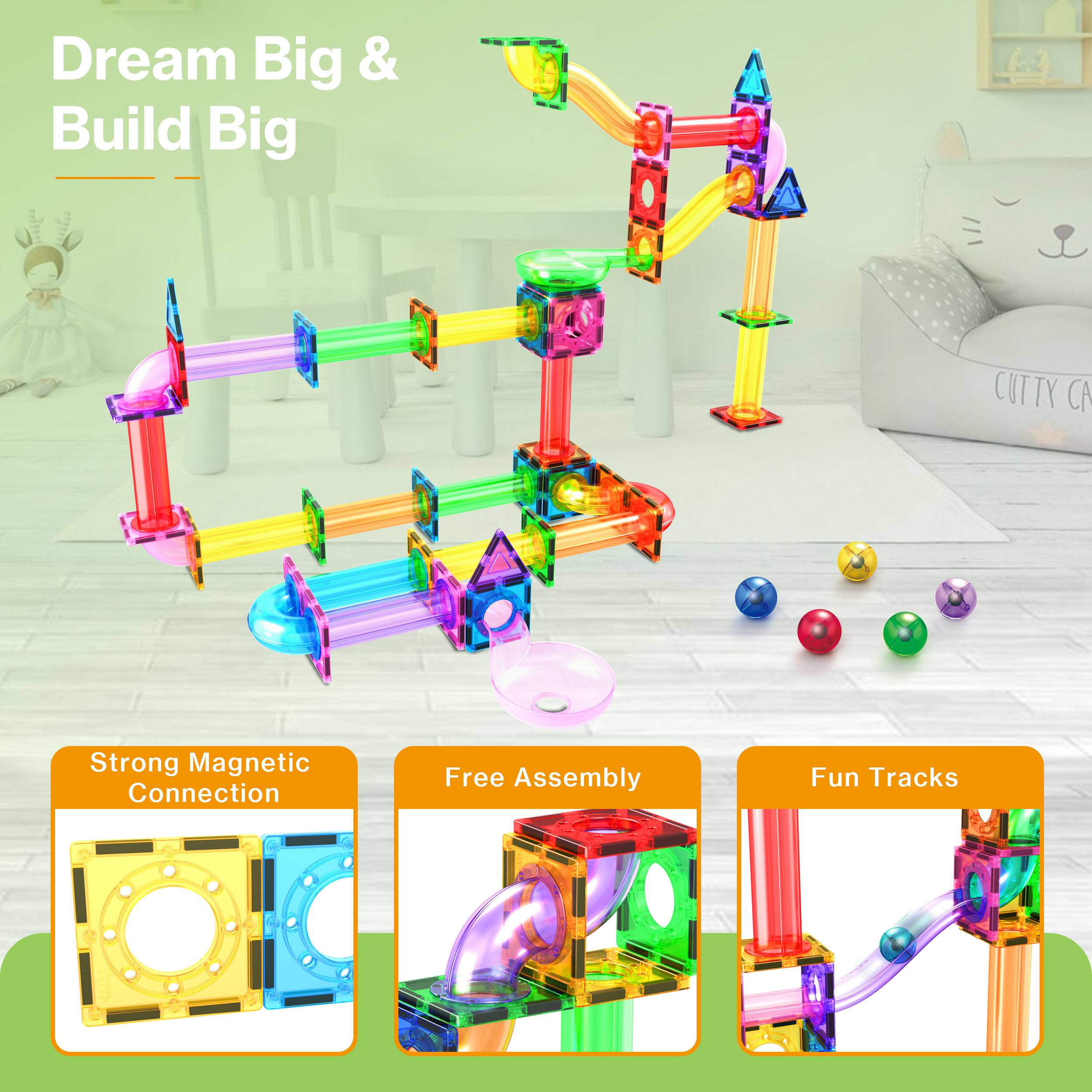 Dream Big & Build Big

- Strong Magnetic Connection
- Free Assembly
- Fun Tracks
