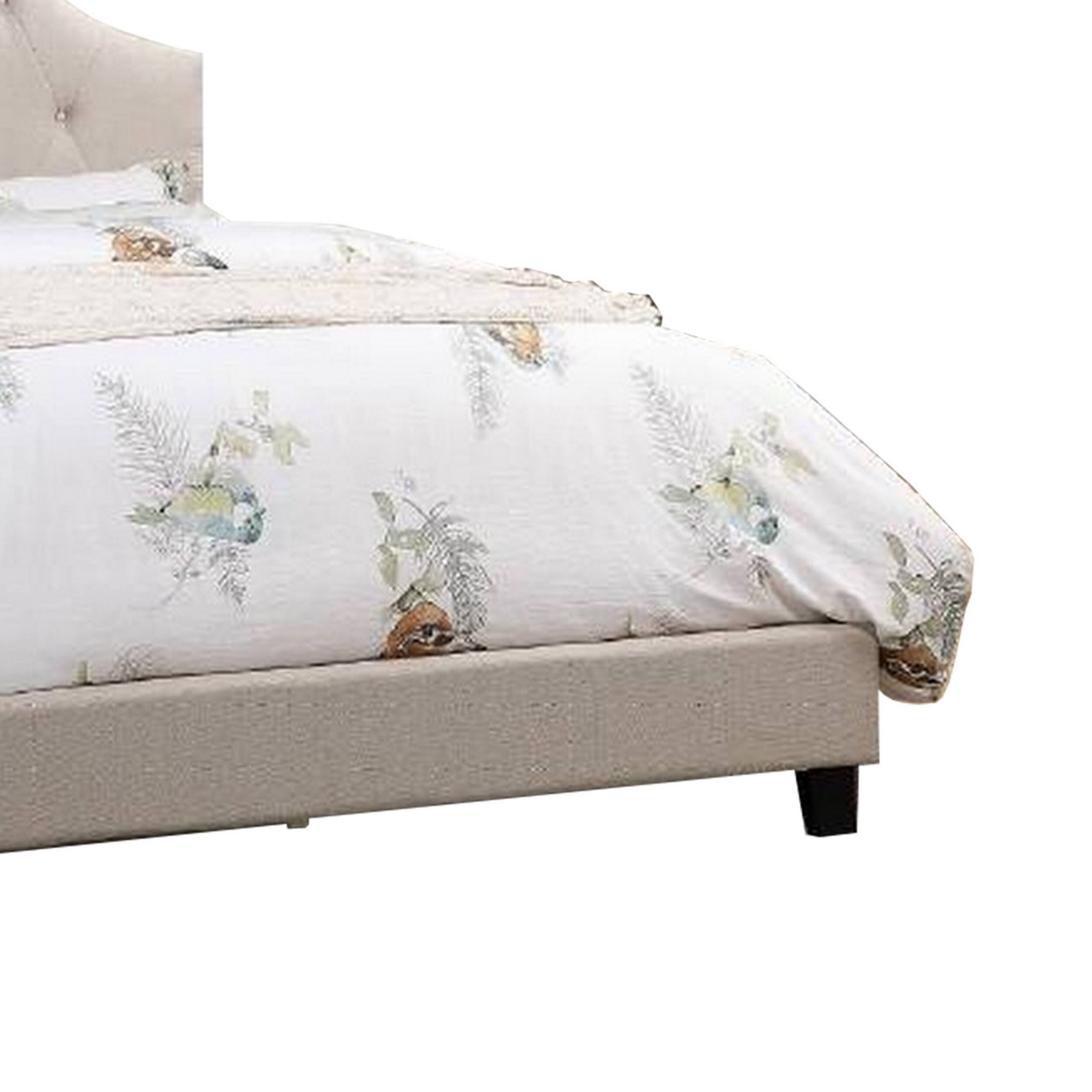 Alt View 2. Manhattan Lane - Eni Upholstered Full Size Bed, Tufted Adjustable Headboard, Taupe Fabric - Taupe.
