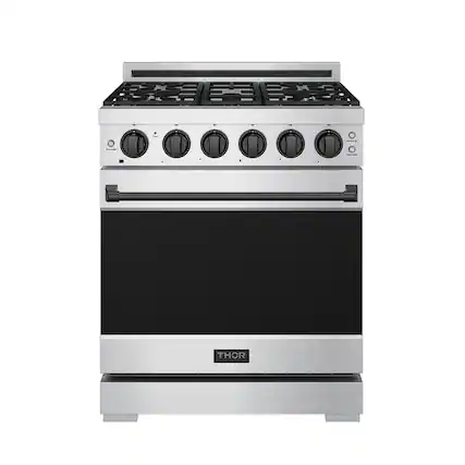 Front. Thor Kitchen - Gordon Ramsay Series by Thor Kitchen 4.55 Cu. Ft Freestanding Liquid Propane Gas Range with Black Hardware - Stainless Steel.