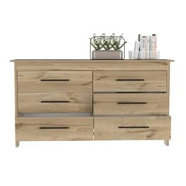 TuHome - Hms 6 Drawer Double Dresser, Four Legs, Superior Top - Light Oak / White
