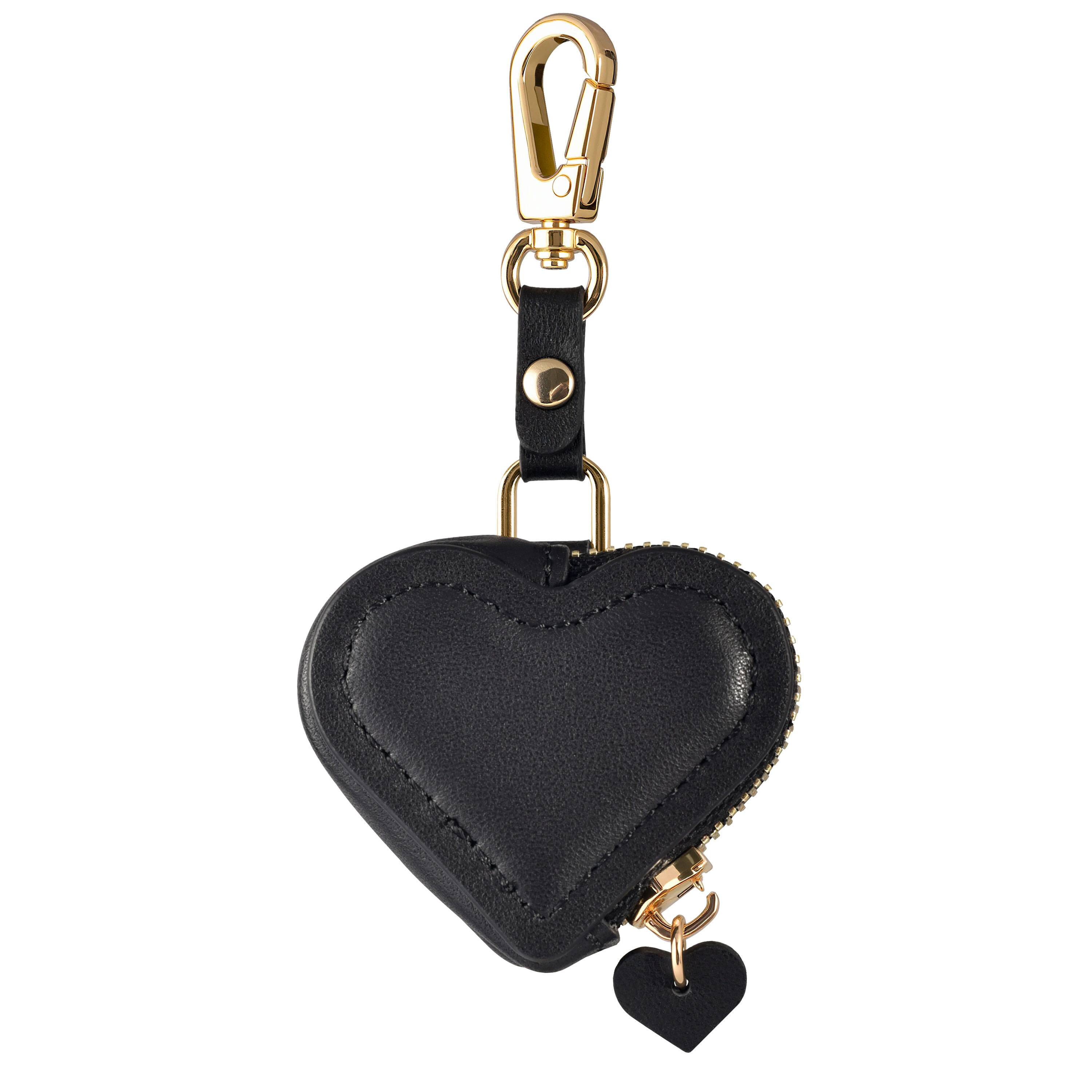 Front. Posh Tech - Heart Bag Charm for Airtag® - Black.