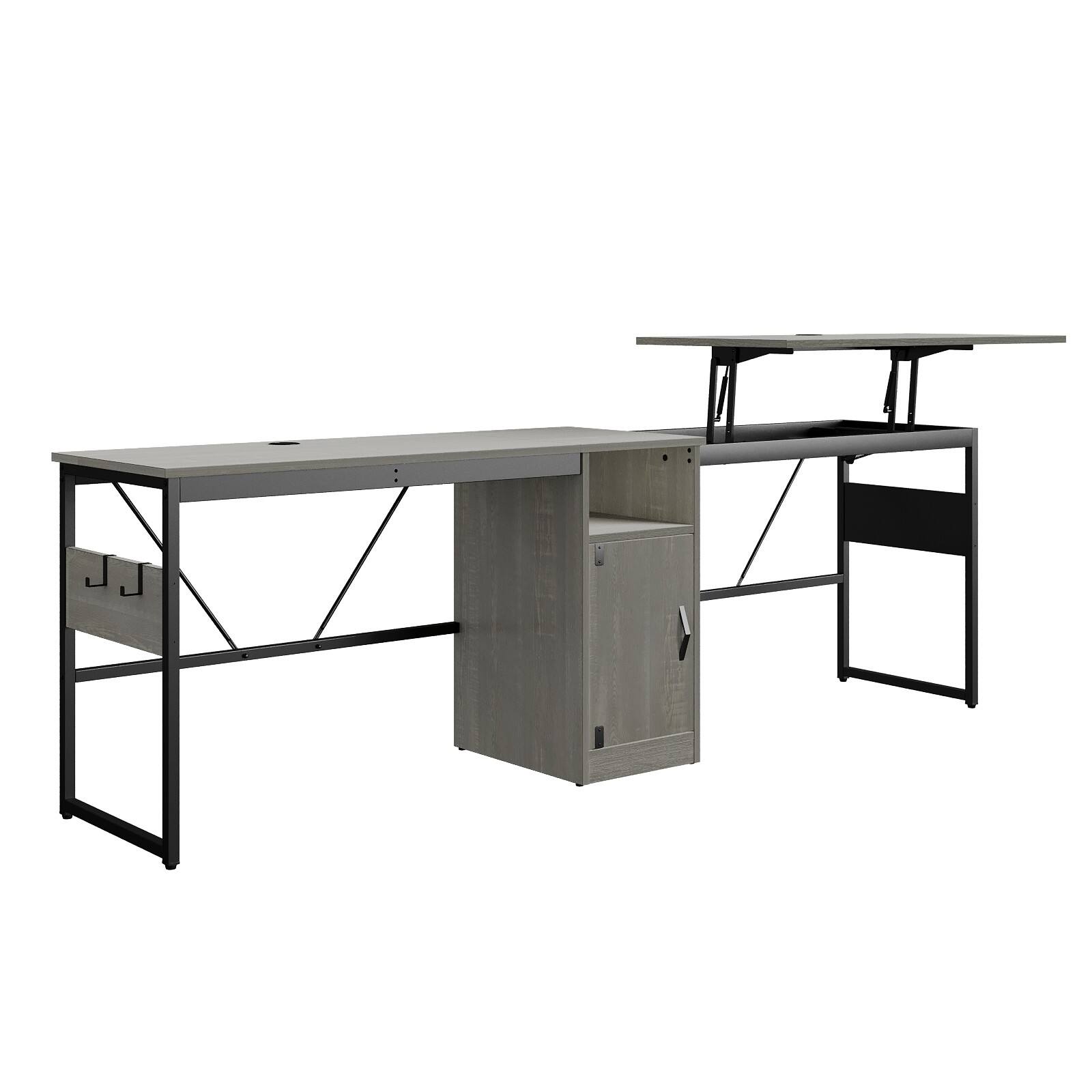 Left. Bestier - Standing L-Shaped Computer Desk with Storage Cabinet - Gray.