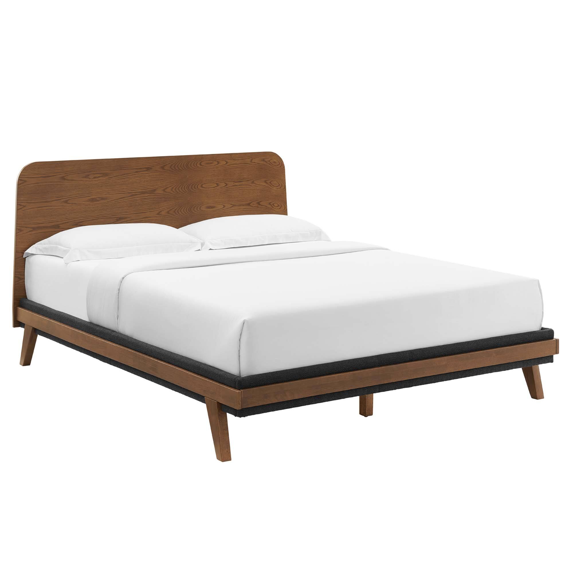 Angle. Modway - Olea Channel Tufted Boucle Solid Wood Queen Platform Bed - Brown.