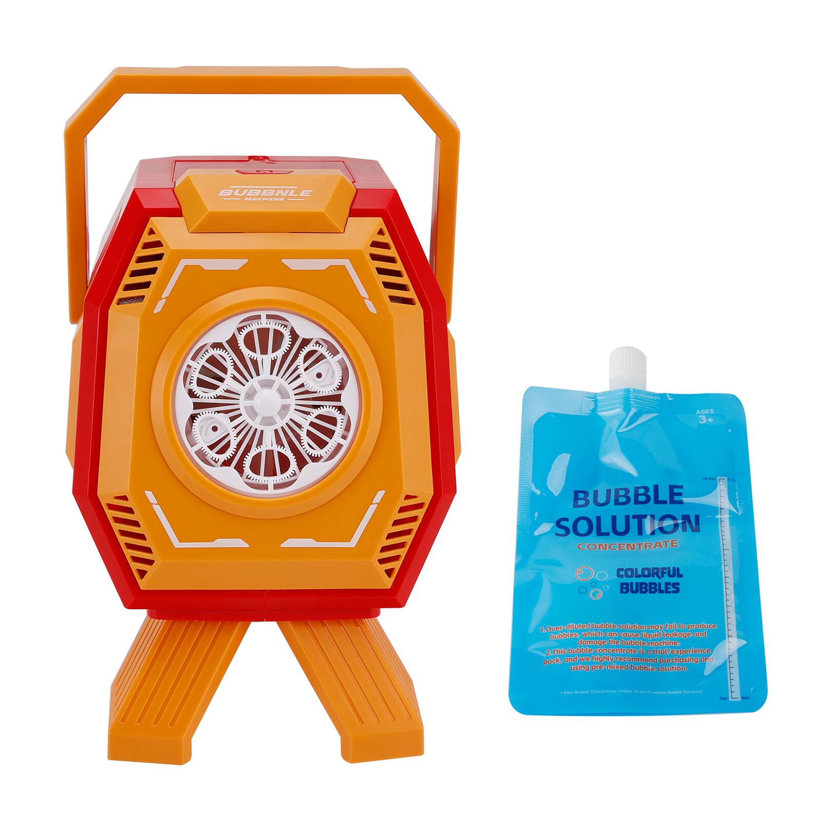 BUBBLE SOLUTION CONCENTRATE  
COLORFUL BUBBLES  

1. Over-diluted bubble solution may fail to produce bubbles, which can cause liquid leakage and damage the bubble machine.  
2. This bubble concentrate is a refill experience pack, and we highly recommend purchasing and using pre-mixed bubble solution.