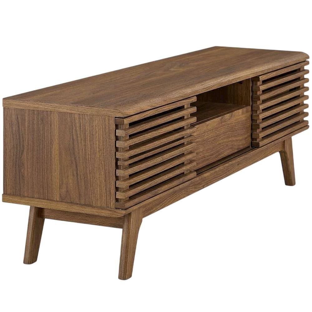 Left. FurniFact - Bicast Leather TV Stand in Elegant Finish with Ample Storage Space - Brown.