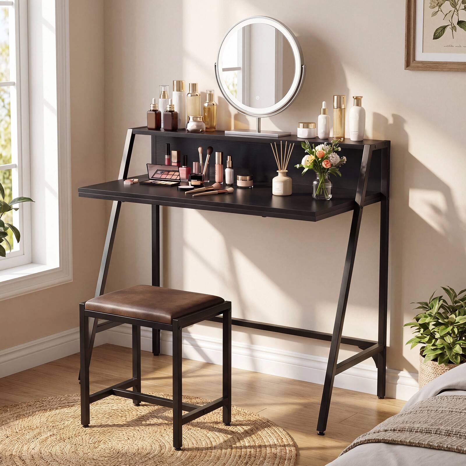 Alt View 4. Costway - Costway 31.5" Small Computer Desk with Raised Storage Shelf & Heavy-duty Metal Frame - Black.
