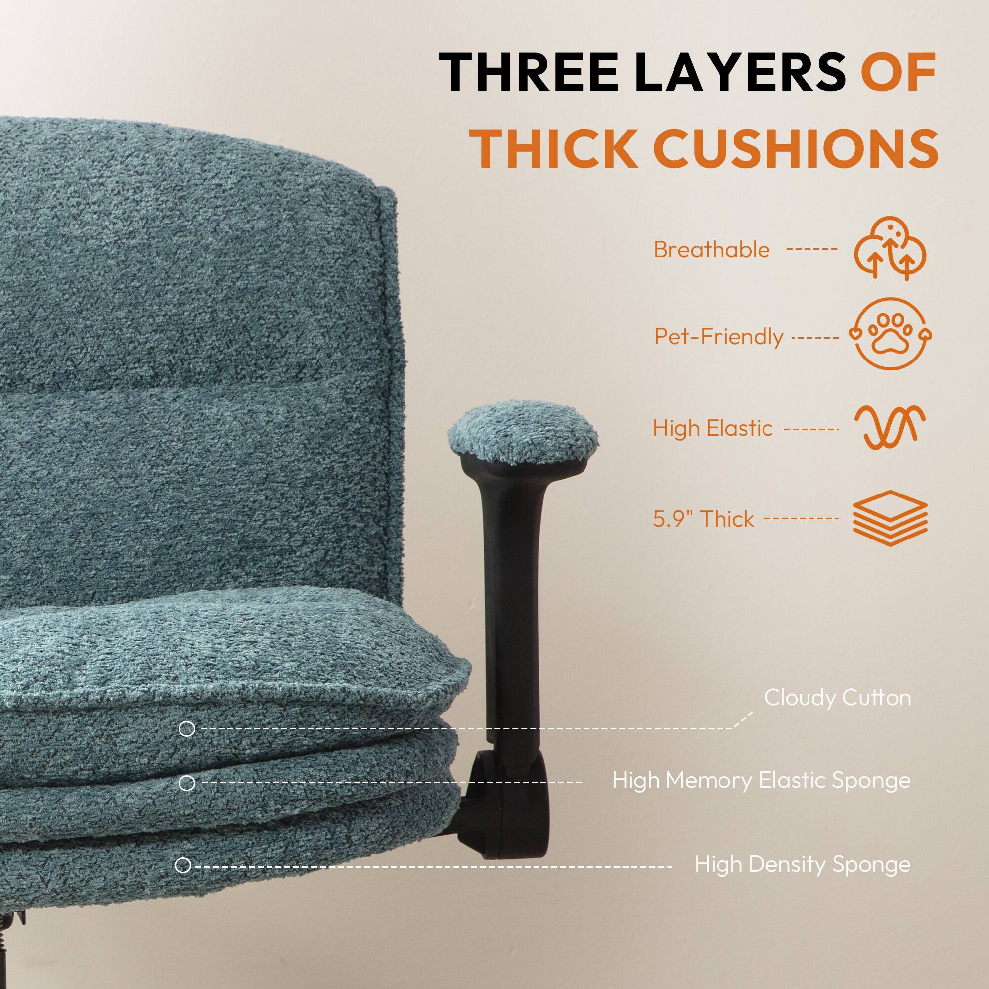THREE LAYERS OF THICK CUSHIONS

Breathable
Pet-Friendly
High Elastic
5.9" Thick

Cloudy Cotton
High Memory Elastic Sponge
High Density Sponge