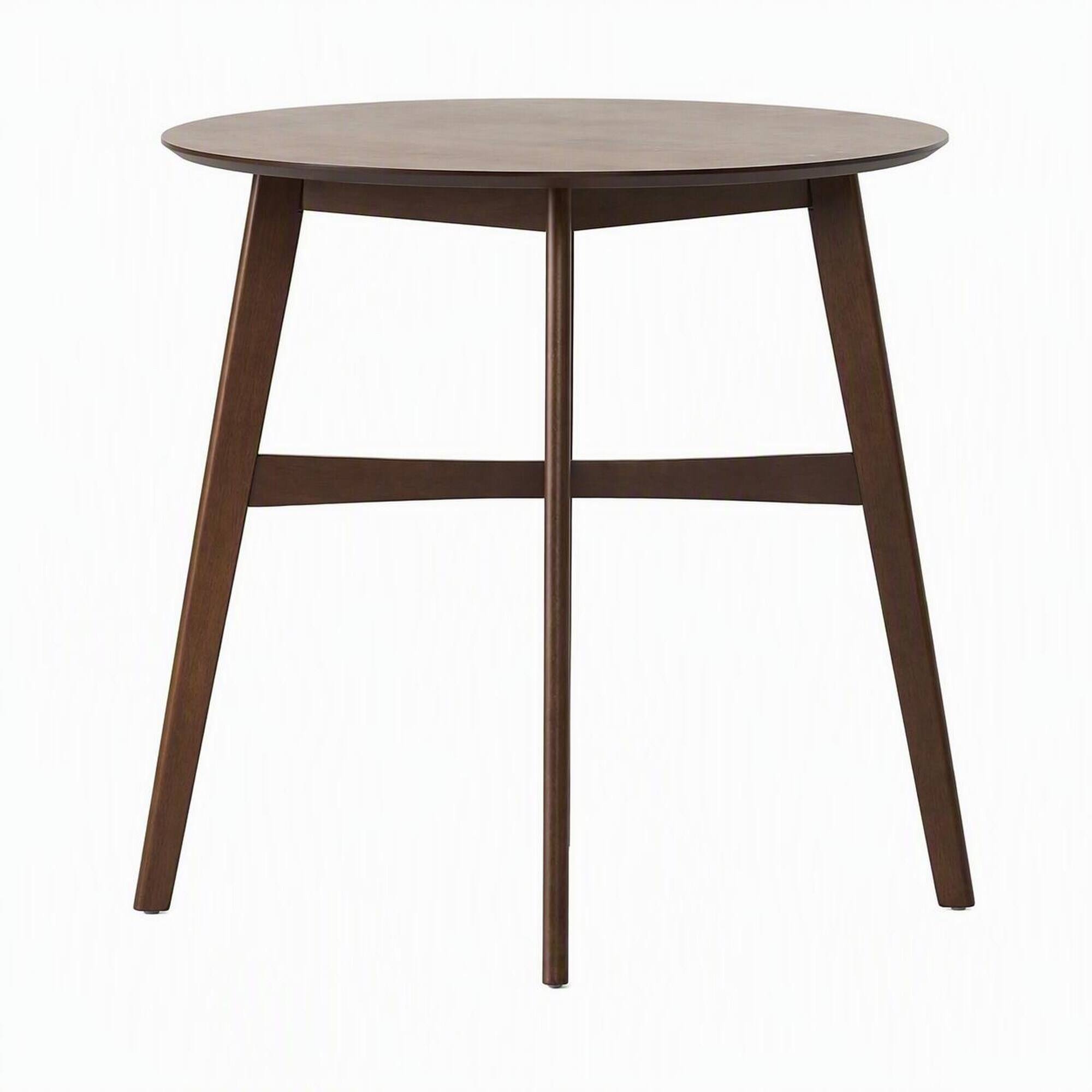 Front. RYHNUYNE - Walnut Round Bar Height Dining Table,Wooden Pub Table with Solid Rubberwood Legs, Space-Saving Counter Height Table - Walnut Brown.