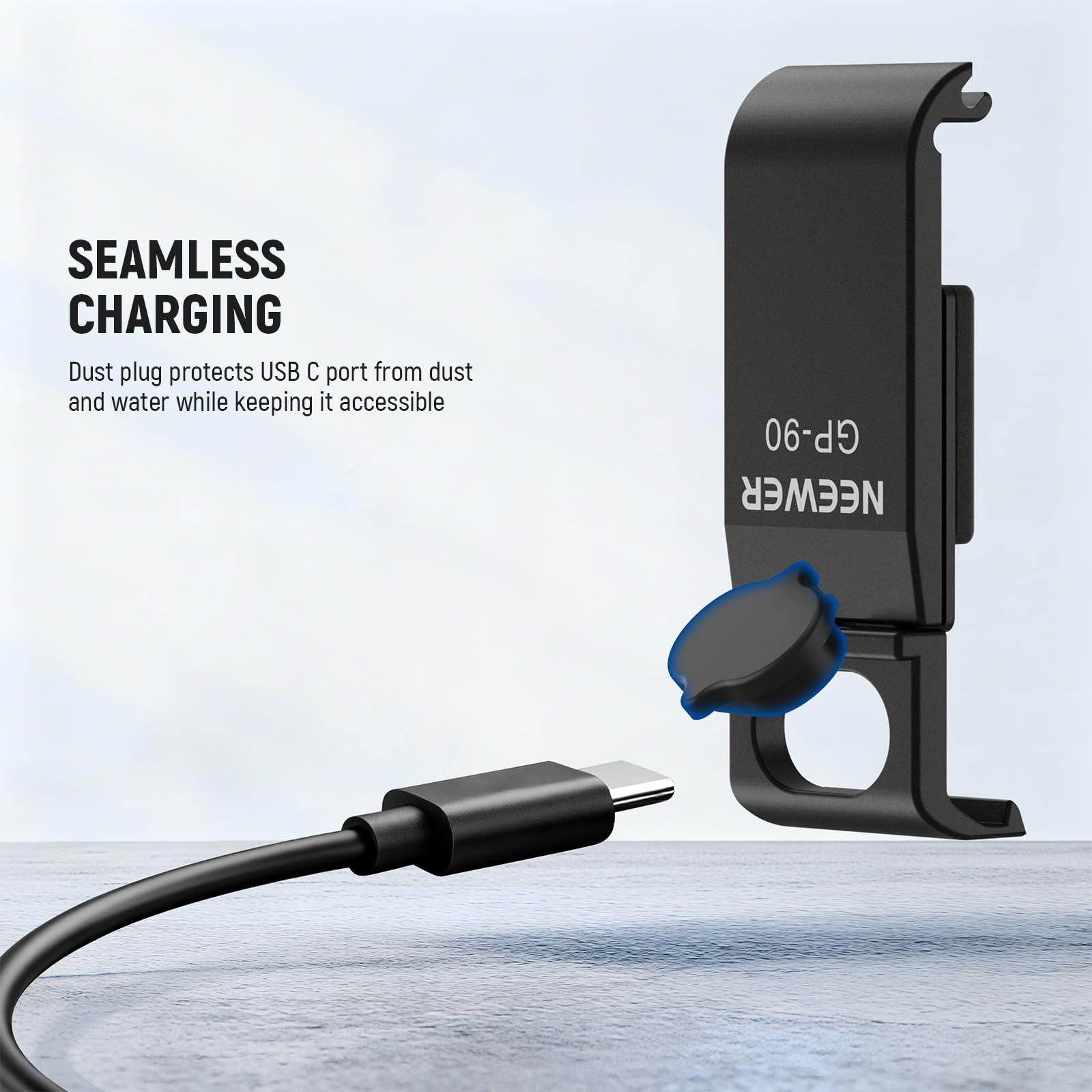 SEAMLESS CHARGING  
Dust plug protects USB C port from dust and water while keeping it accessible  

GP-06  
NEEWER