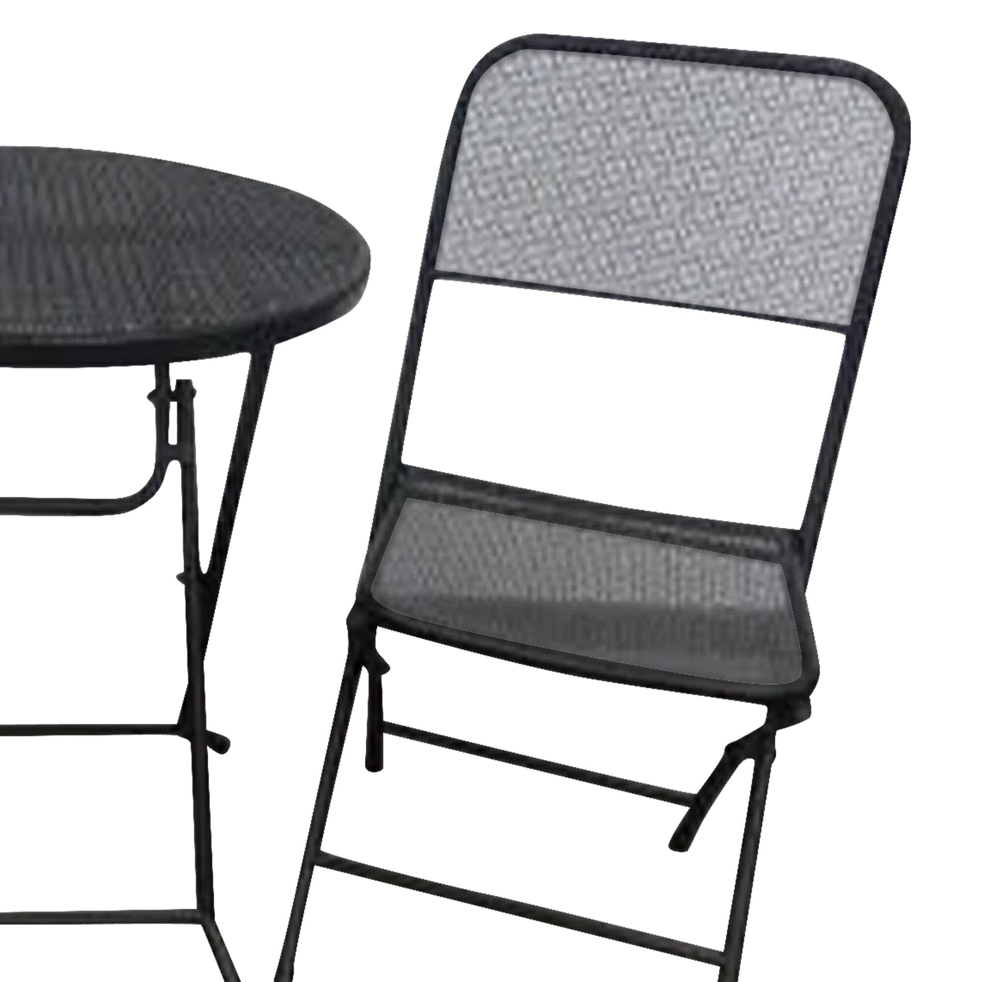 Alt View 5. Four Seasons Courtyard - Four Seasons Courtyard Padova Foldable 3 Piece Steel Bistro Dining Set, Black - Black.
