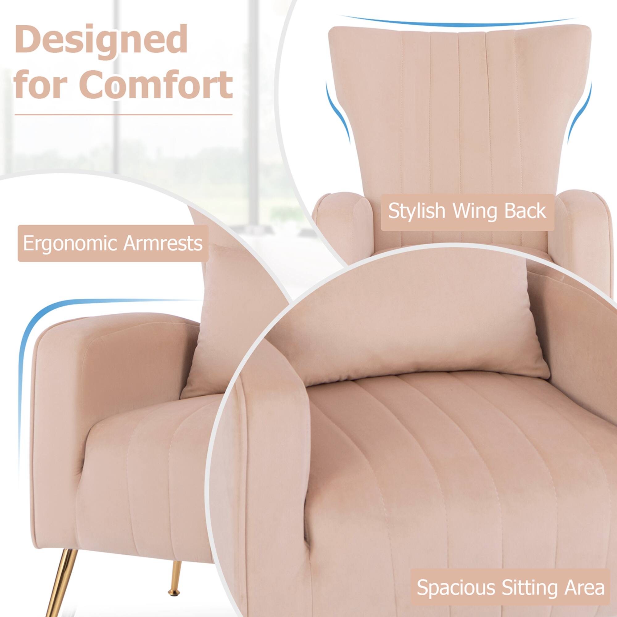 Designed for Comfort Ergonomic Armrests Stylish Wing Back Spacious Sitting Area