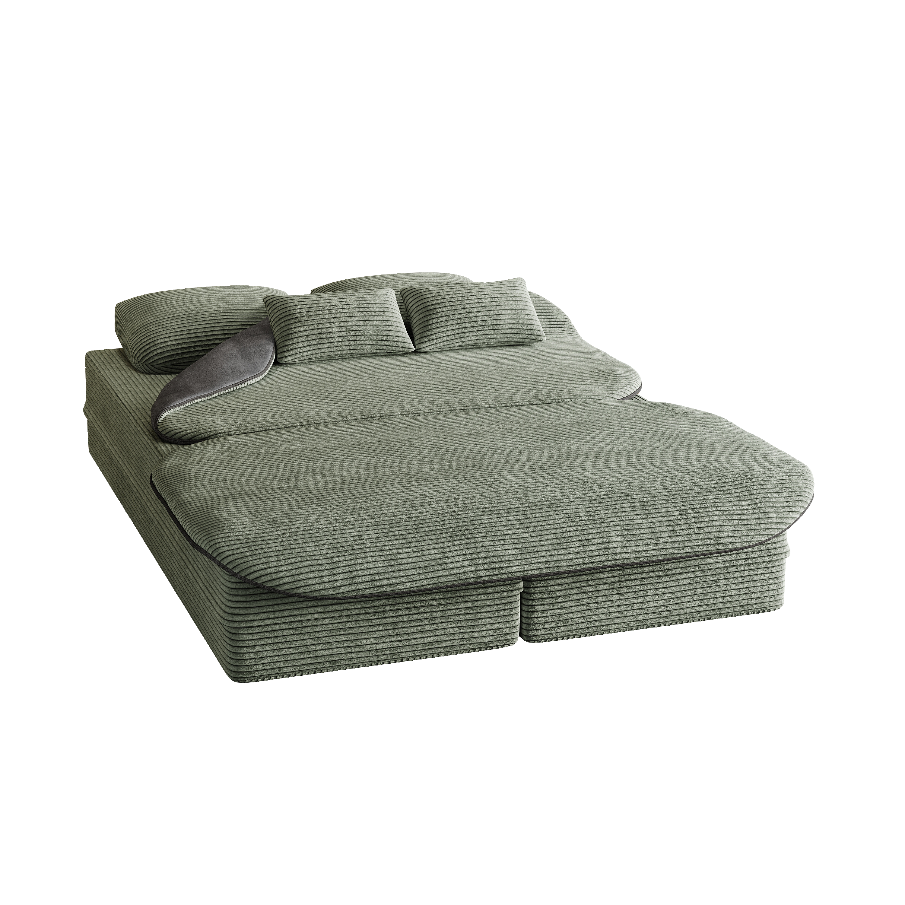 Back. Roomtec - 75.2 in 1 Foldable SofaConvertible Sleeper Foam Sofa Bed with Multi Functional Blanket Corduroy Floor folding sofa bed - Green.