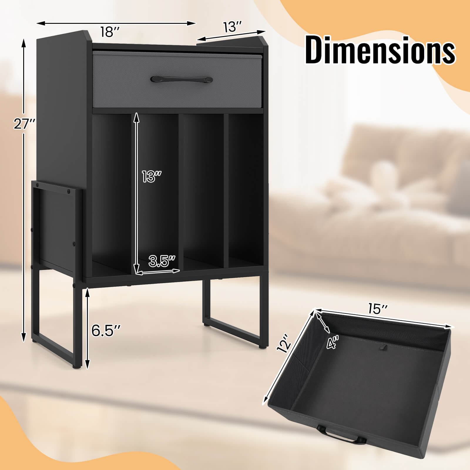 18" x 13" x 27"  
13" x 3.5" x 6.5"  
12" x 15" x 4"