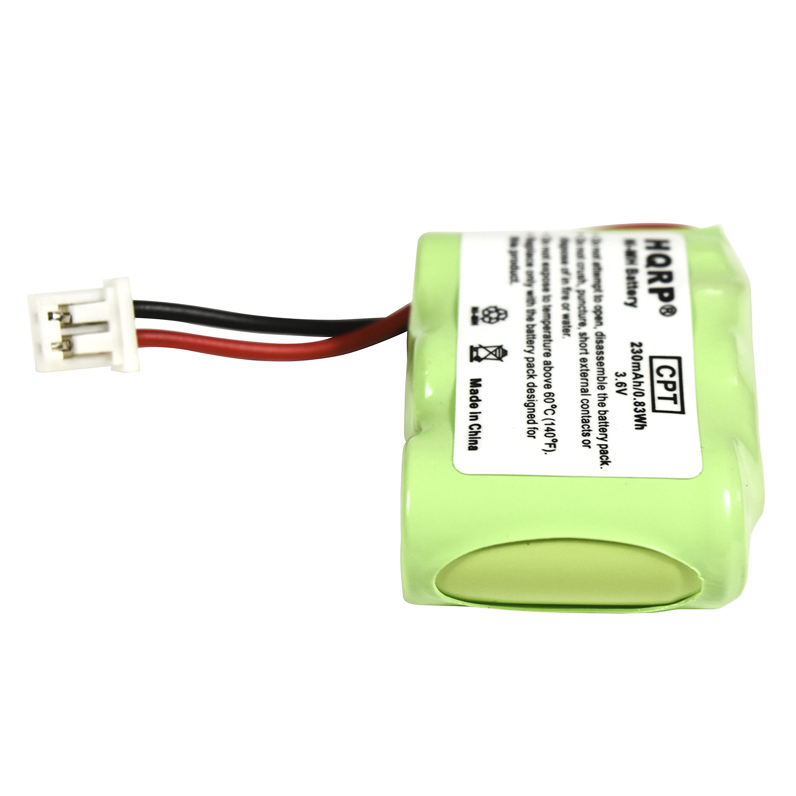 Made in China

Battery pack designed for temperature above 60C (140F). Do not short external contacts or disassemble the battery pack.

Battery HQRP 3.6V 230mAh/0.83Wh CPT 83Wh