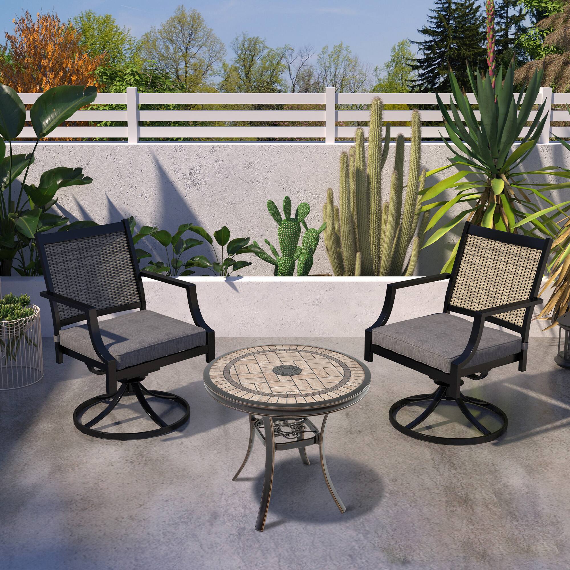 Angle. Mondawe - 2-Piece Outdoor Swivel Chair Set with Aluminum Frame and Cushions - Black+Grey.