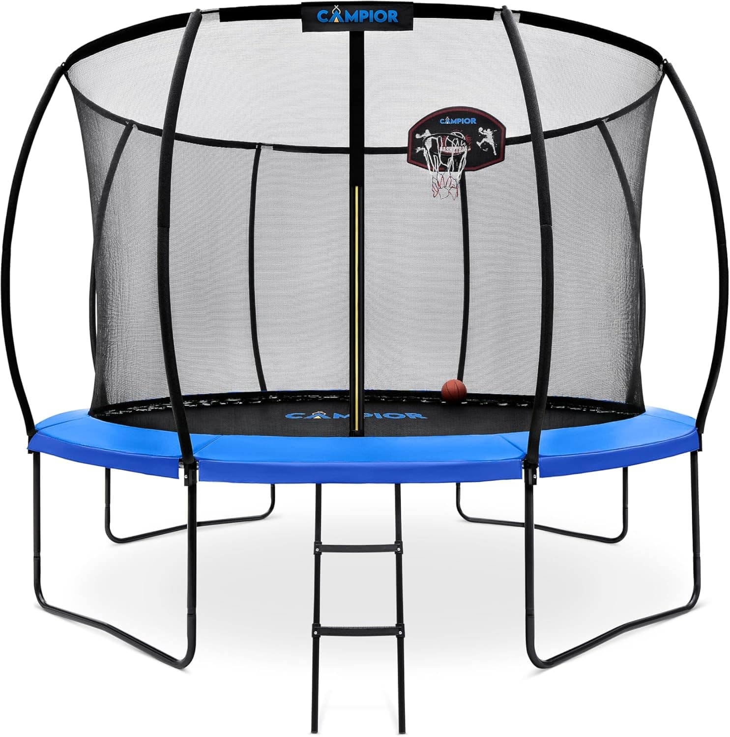 Campior - 12FT Pumpkin Trampoline with Ladder & Hoop – Durable, Safe, Family-Friendly Outdoor Fun with Inner Enclosure - Blue
