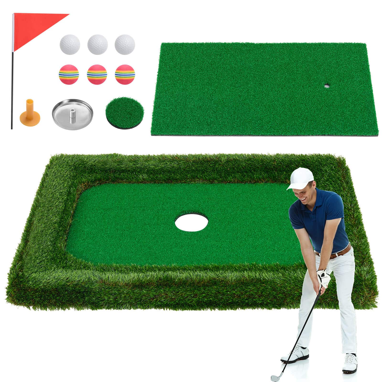 Costway - Rectangular Floating Golf for Pool Includes Golf Hitting Mat 6 Golf Balls - Green