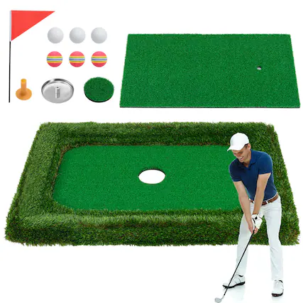 Front. Costway - Costway Rectangular Floating Golf Green for Pool Includes Golf Hitting Mat 6 Golf Balls - Green.