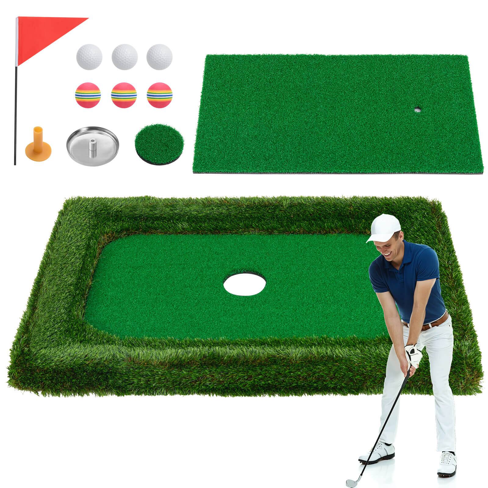Front. Costway - Costway Rectangular Floating Golf Green for Pool Includes Golf Hitting Mat 6 Golf Balls - Green.