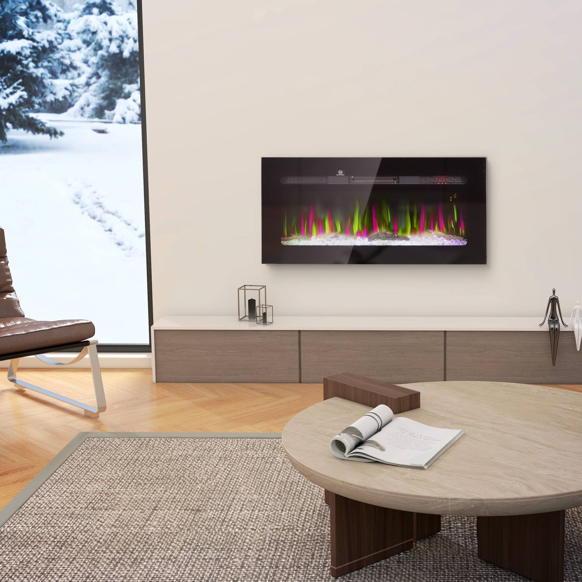 Alt View 4. Tiramisubest - 36" Recessed/Wall-Mount Electric Fireplace Heater with Remote Control,Timer,Adjustable Flame Color and Brightness - Black.
