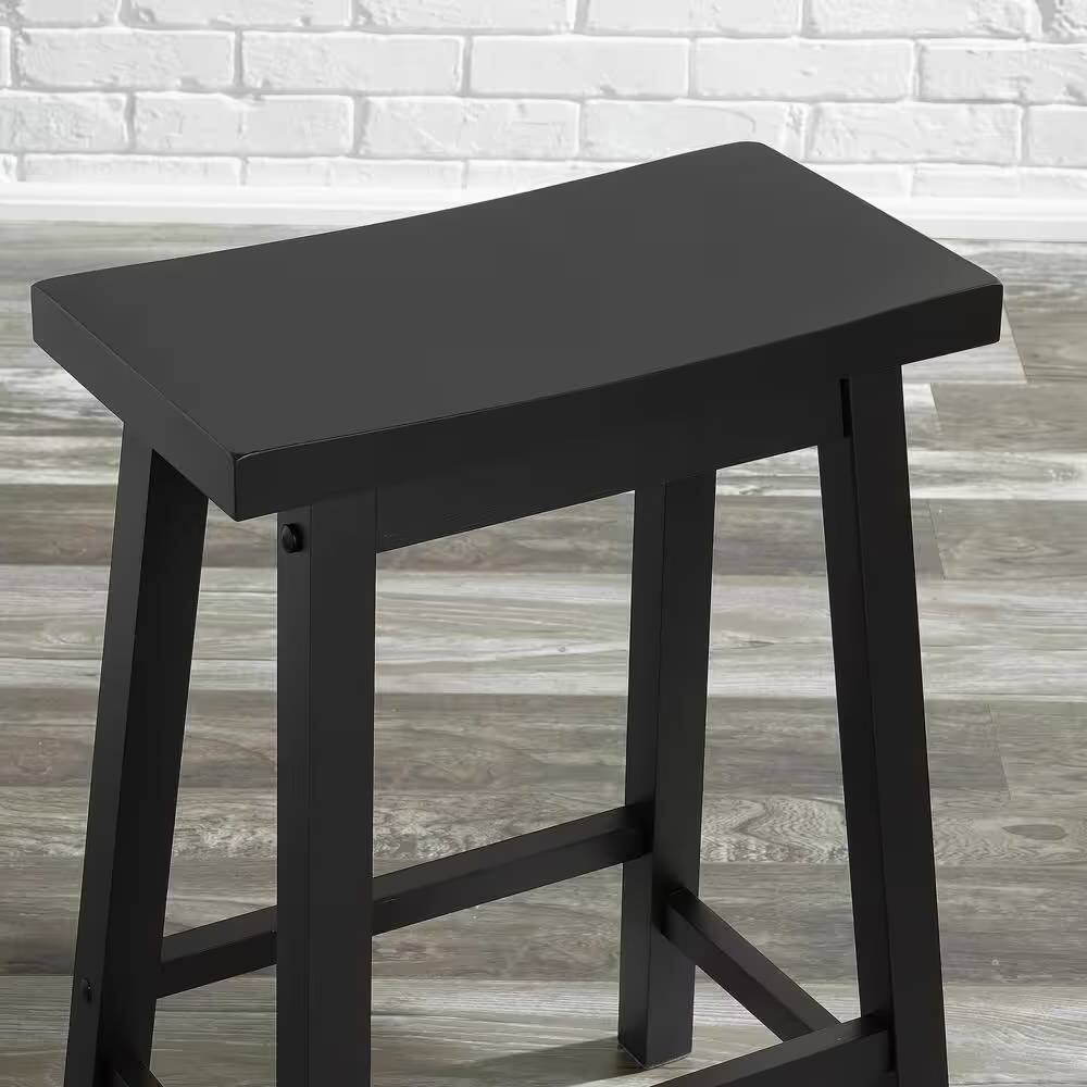 Left. Hivvago - Set of 2 Farmhouse Counter Height Saddle Barstool in Charcoal Black Wood Finish - black.