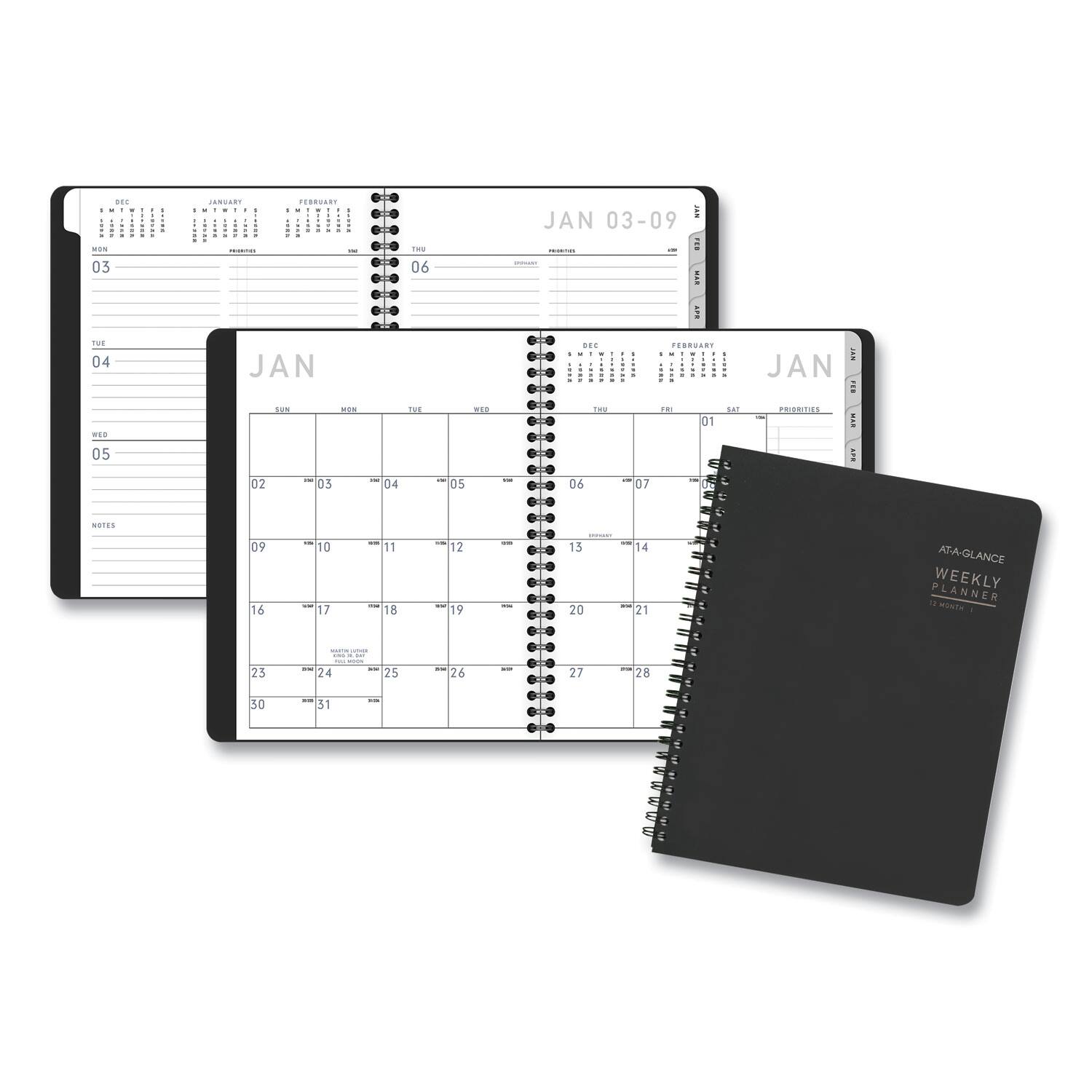AT-A-GLANCE - Contemporary Lite Weekly Monthly Planner 8.75 x 7 Black Simulated Leather Cover 12 Month Jan to Dec 2026