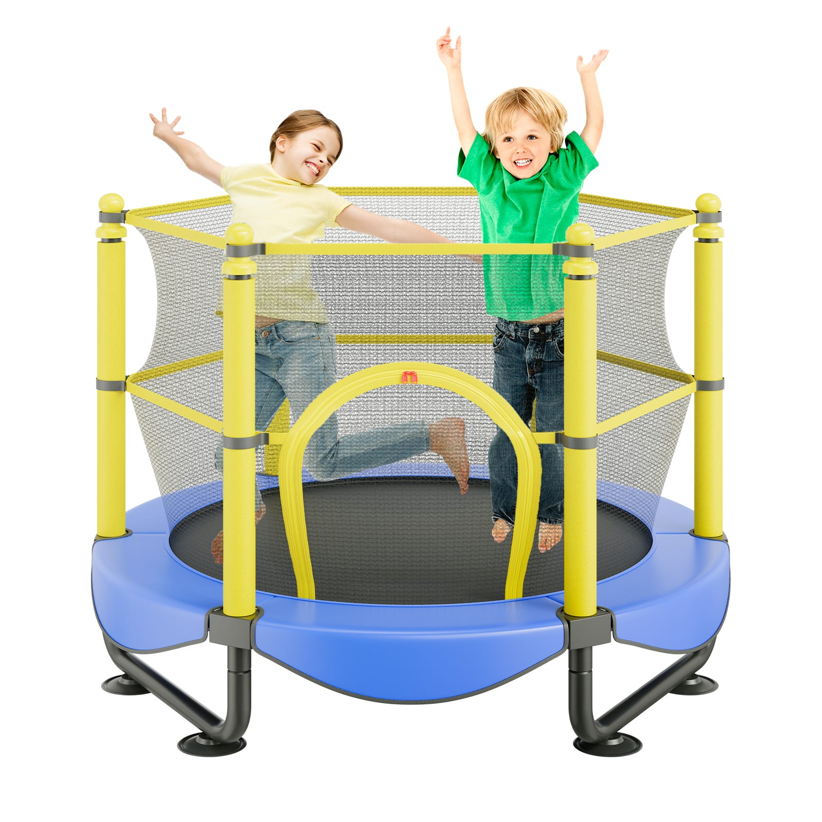 VEVOR - 5FT Trampoline for Kids, 60" Indoor Outdoor Trampoline with Safety Enclosure Net, Basketball Hoop and Ocean Balls - Blue