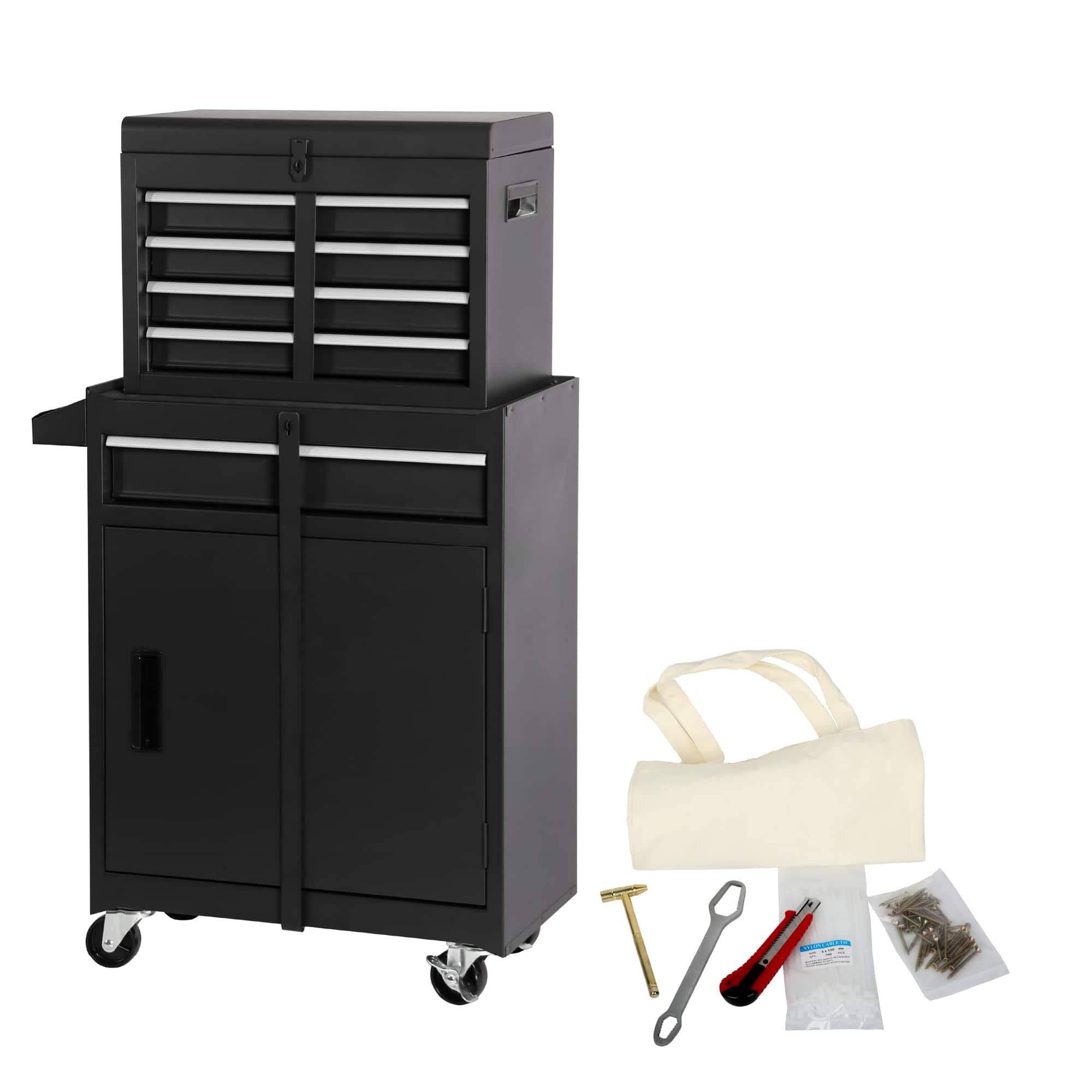 Boyel Living - Tool Chest, 5-Drawer Rolling Tool Storage Cabinet with Detachable Top Tool Box