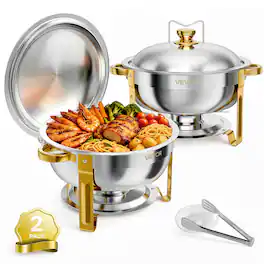 VEVOR - 2 Packs Chafing Dishes for Buffet Set, 6QT Stainless Steel Chafer, for Banquet Party Wedding Catering Event - Silver