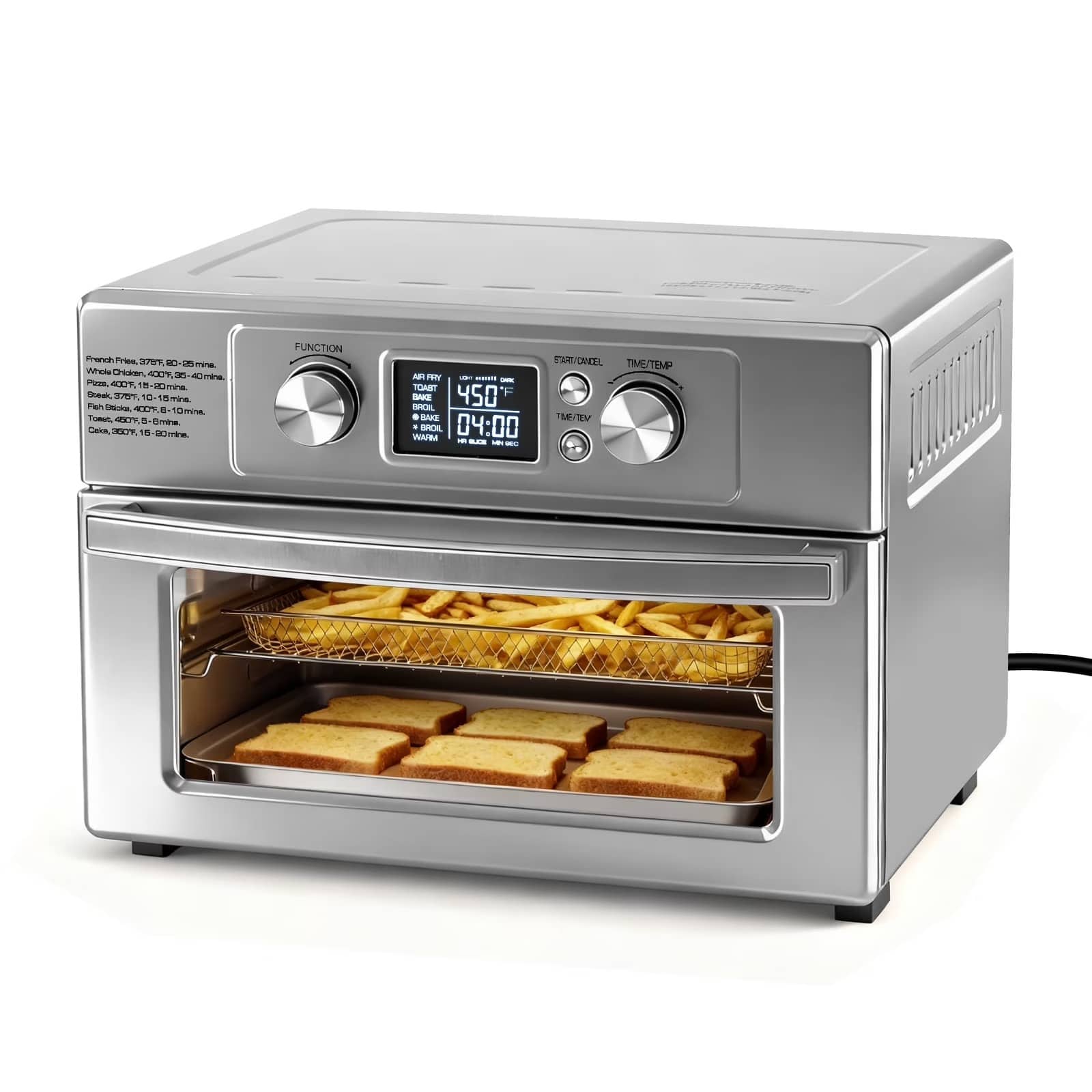 Sweet - 23QT Toaster Oven Broiler, 1800W Electric Air Fryer Oven, 6 Heating Elements, 450°F, 60 Min Timer - Stainless Steel