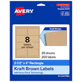 Avery - Avery® Kraft Rectangle Labels, 2.5" x 4", 200 Total - Brown