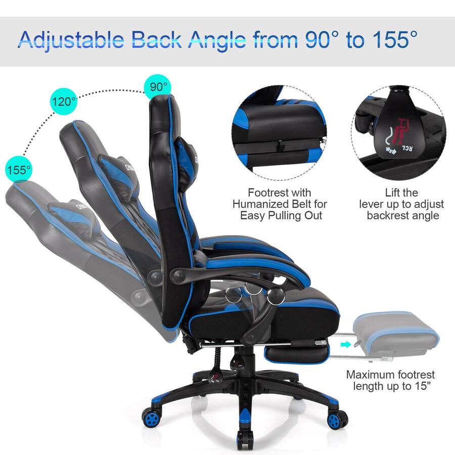 Gymax Office Computer Desk Chair Gaming Chair Adjustable Swivel w ...