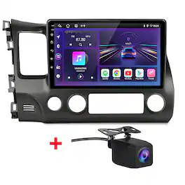 Junsun - For Honda Civic 2006-2011 Backup Camera 10" 6+128G Android 15 carplay 8 Core Car Stereo Radio GPS Navi WIFI RDS DSP SWC - Black
