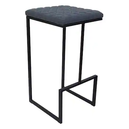 Front. LeisureMod - Quincy Modern Quilted Leather Bar Stool with Black Metal Frame Counter Height Chair for Kitchen and Counter Seating - Peacock Blue.